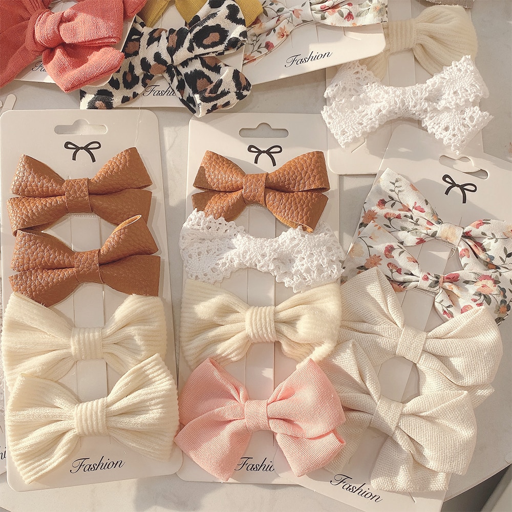 4 Pcs/set Cotton Linen Leopard Printed Bowknot Hair Clips For Cute Girls Barrettes Safty Hairpins Headwear Kids Hair Accessories